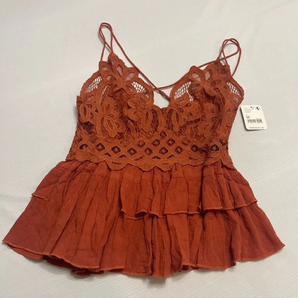 NWT Intimately Free People Winding Road Burnt Orange Lace Tank Top Size Medium